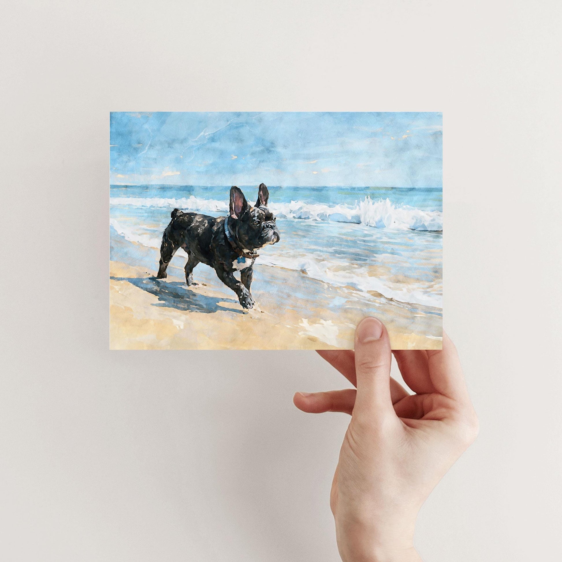Brindle French Bulldog Beach Note Card