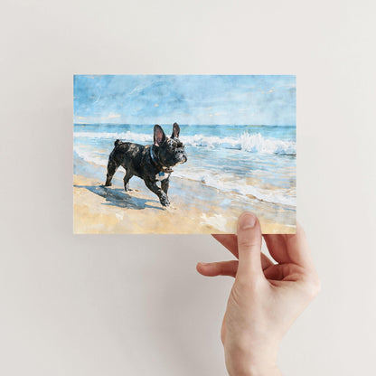 Brindle French Bulldog Beach Note Card