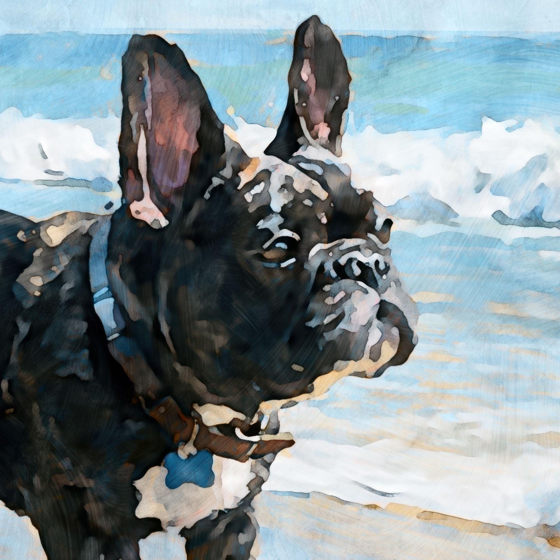 Brindle French Bulldog Beach Note Card