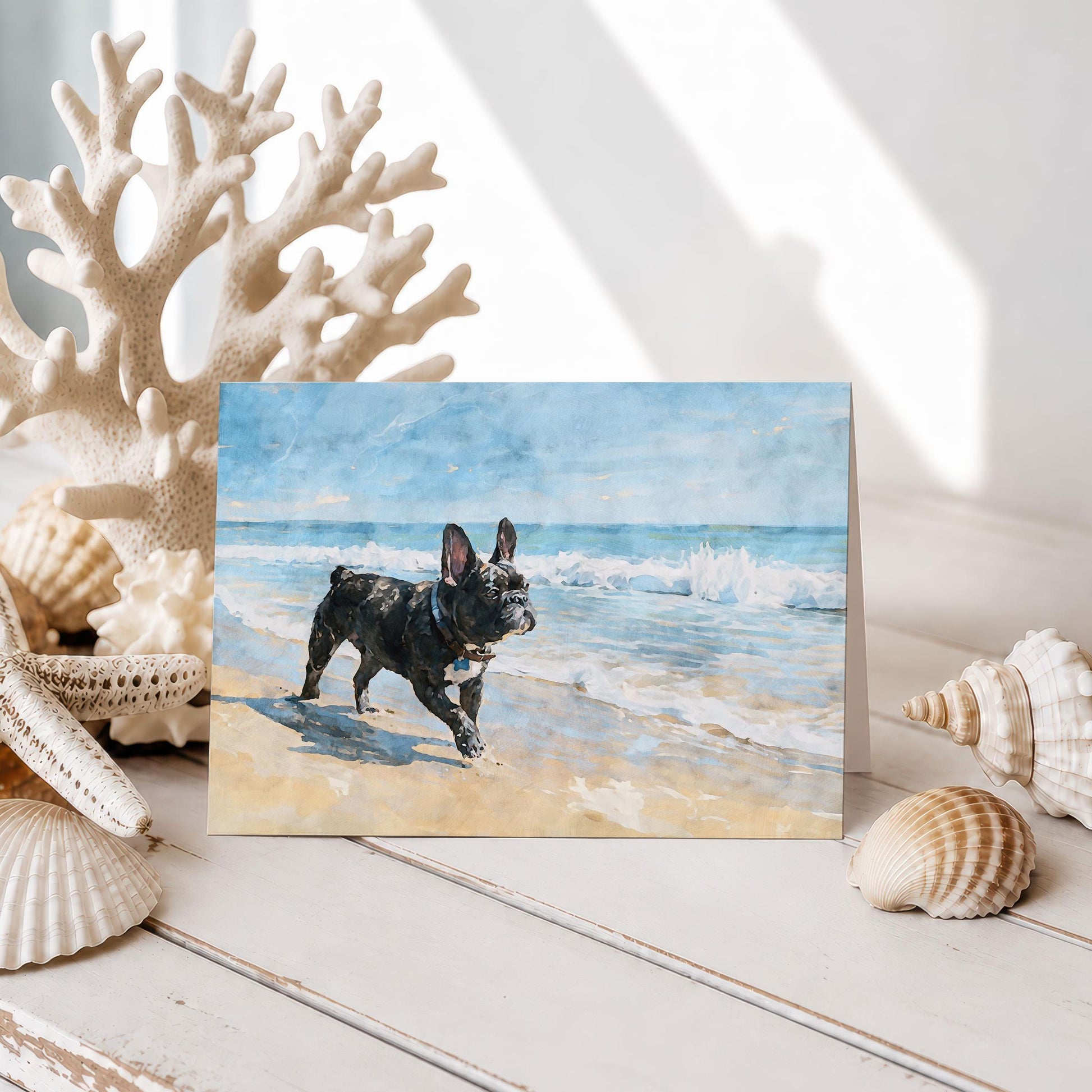 Brindle French Bulldog Beach Note Card