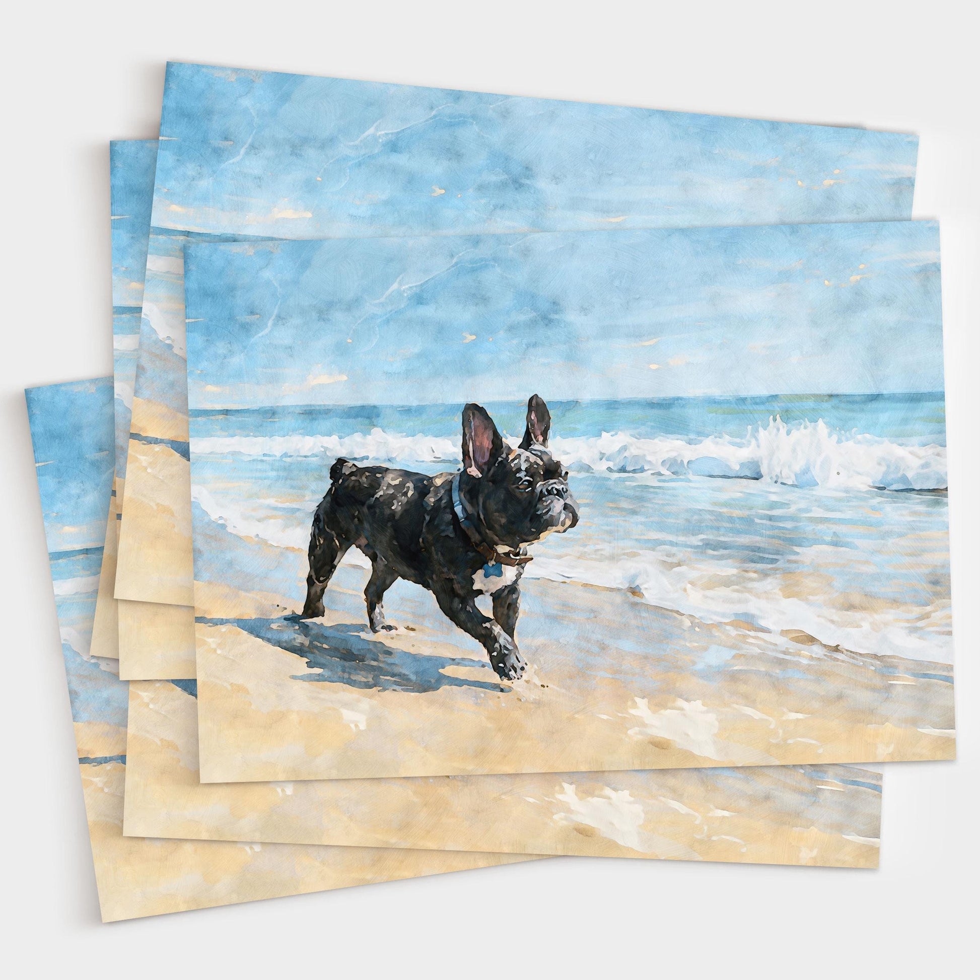 Brindle French Bulldog Beach Note Card