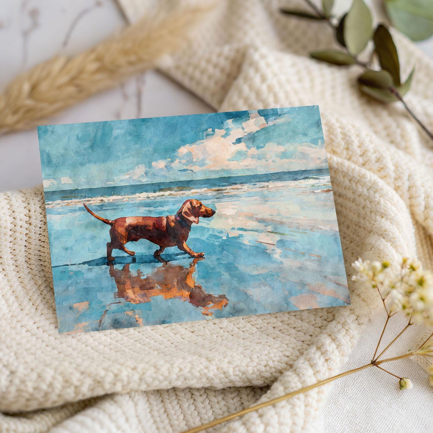 Dachshund on a Beach Horizontal Note Card