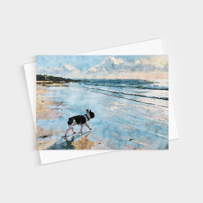 Pied French Bulldog Beach Note Card