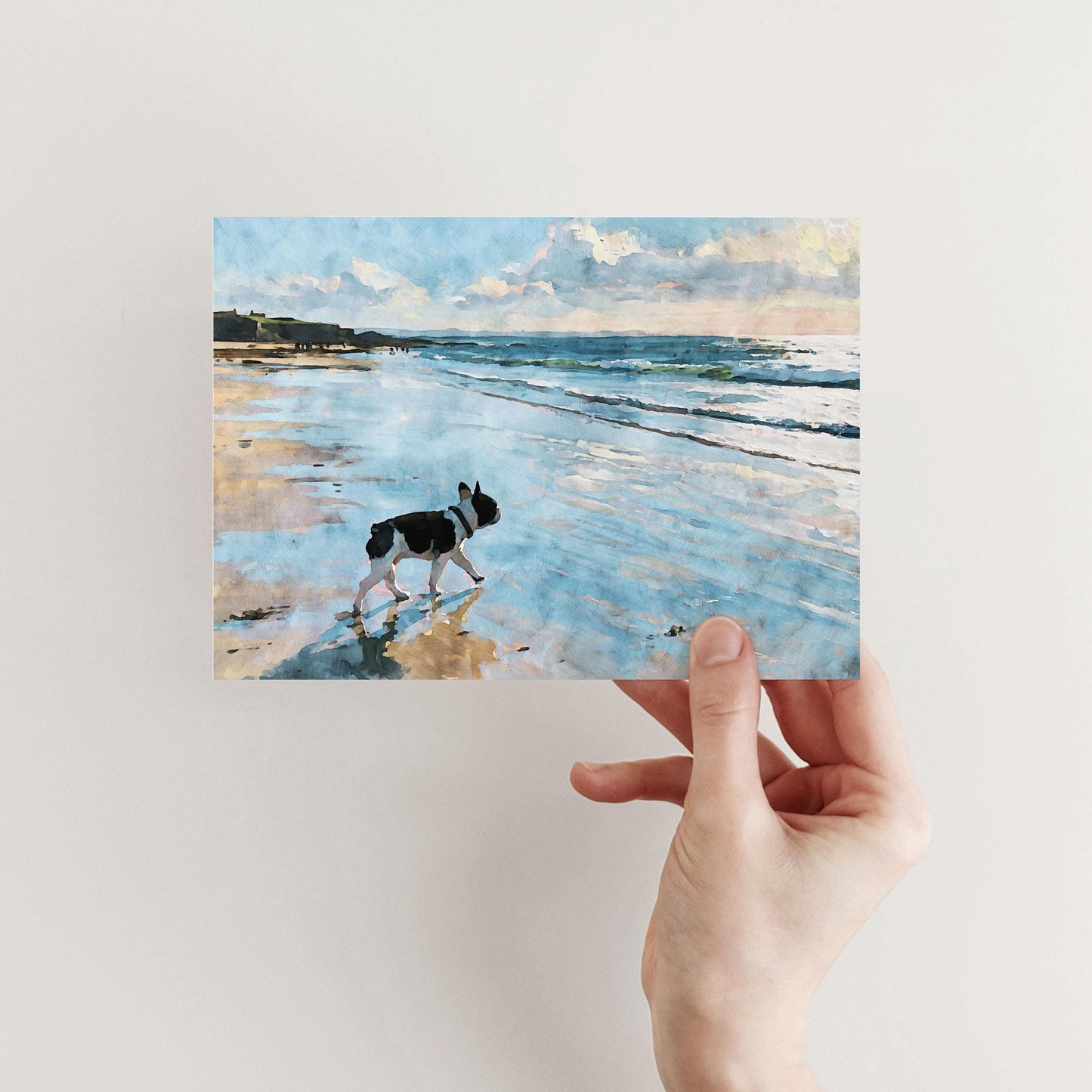 Pied French Bulldog Beach Note Card