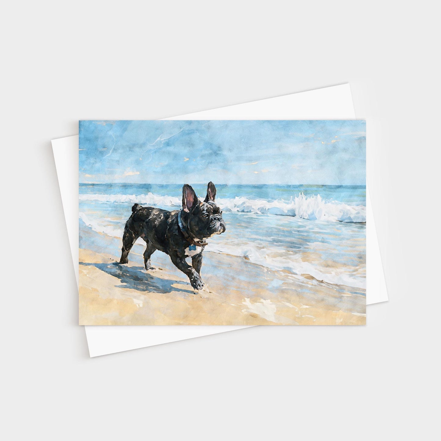 Brindle French Bulldog Beach Note Card