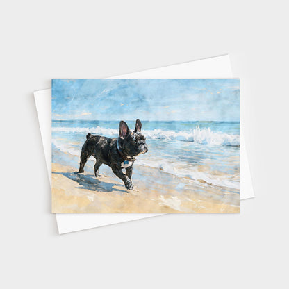 Brindle French Bulldog Beach Note Card