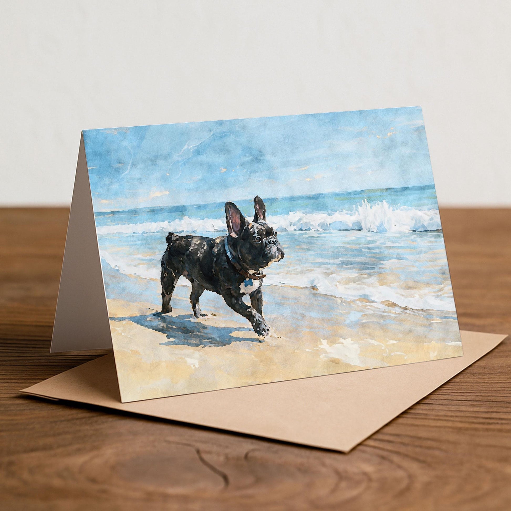 Brindle French Bulldog Beach Note Card