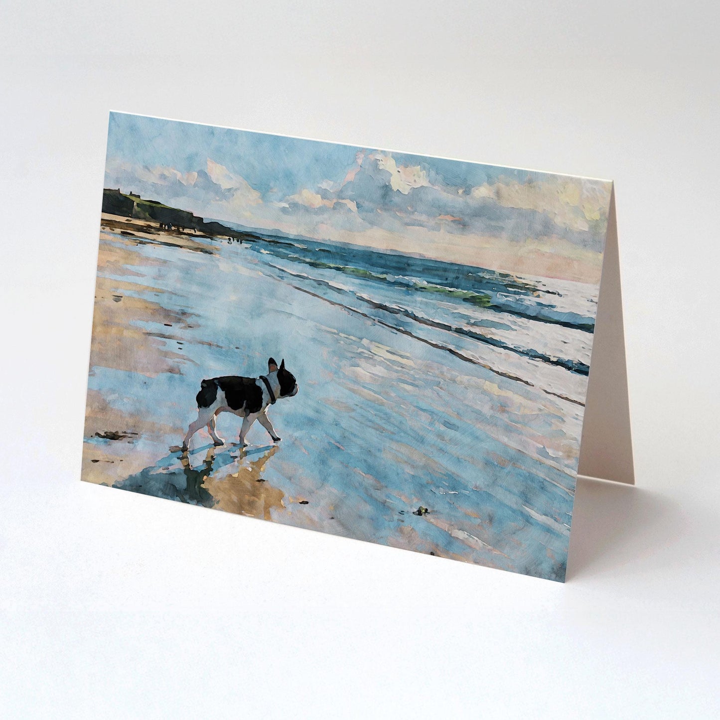 Pied French Bulldog Beach Note Card