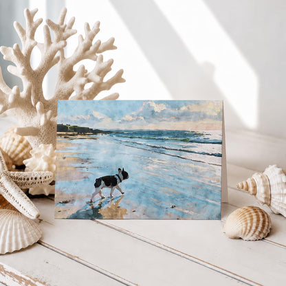 Pied French Bulldog Beach Note Card
